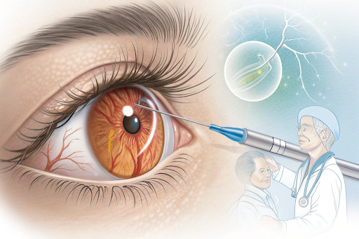 A specialized ophthalmologist performing a retina damage treatment procedure